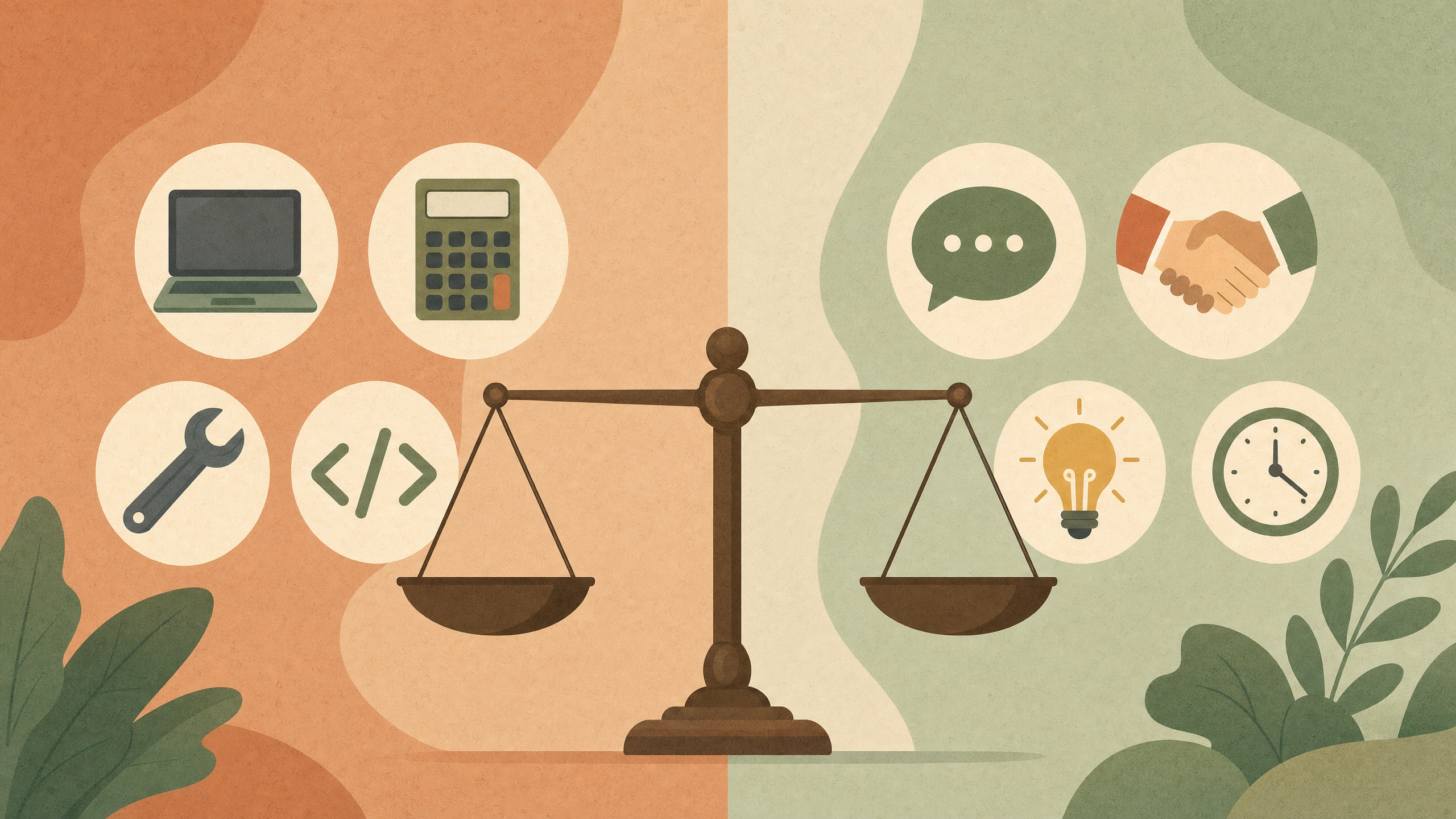 Illustration comparing technical tools with interpersonal communication icons