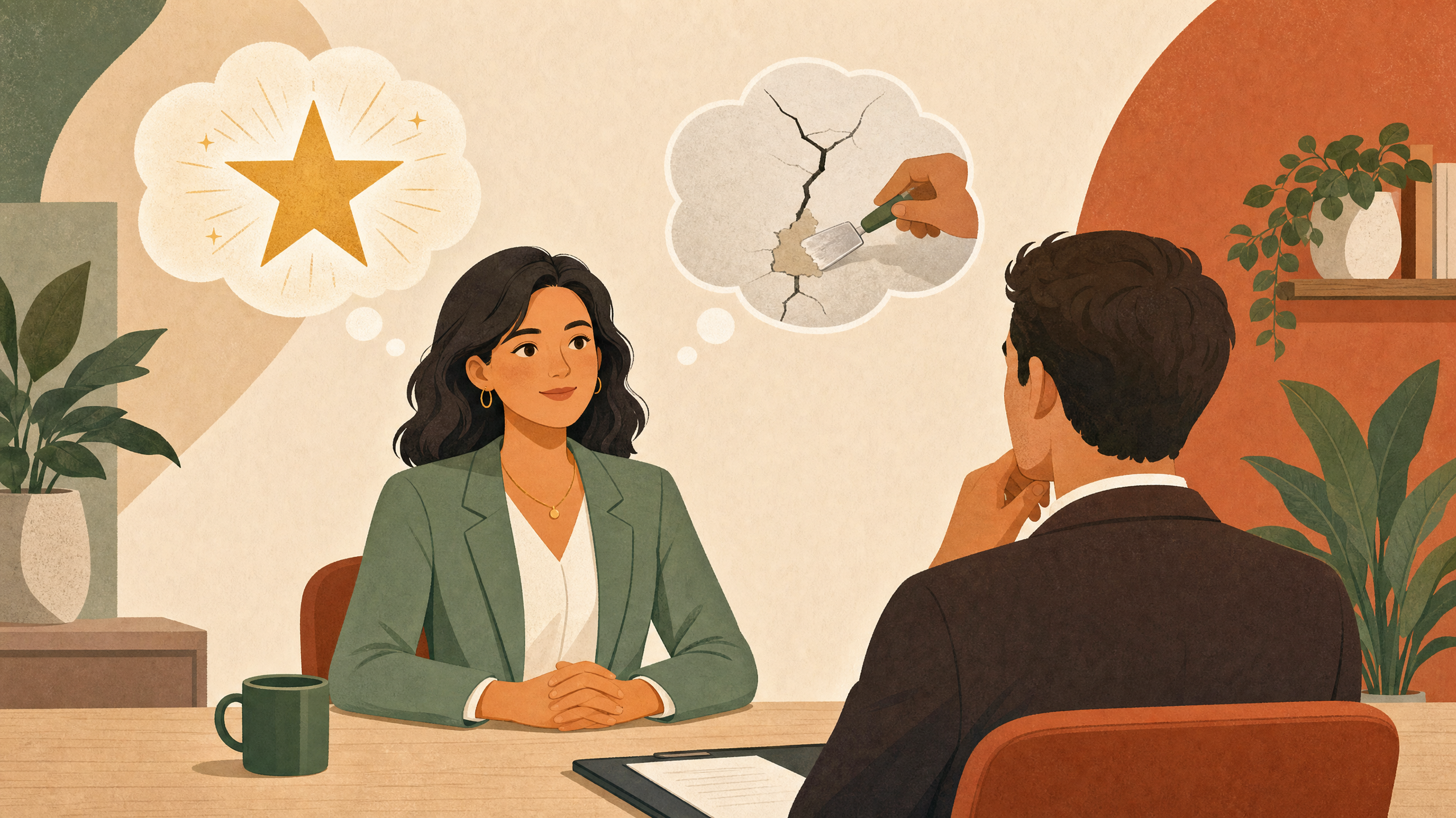 Person confidently answering interview questions about strengths and weaknesses