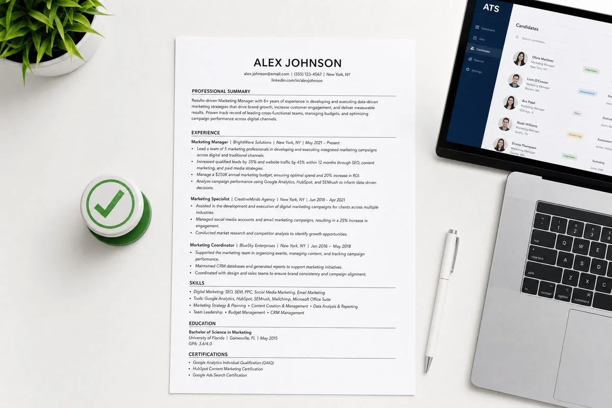 ATS-friendly resume templates resume example on a desk