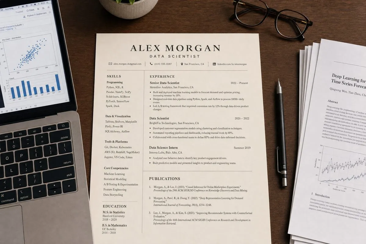 Data scientist resume templates resume example on a desk