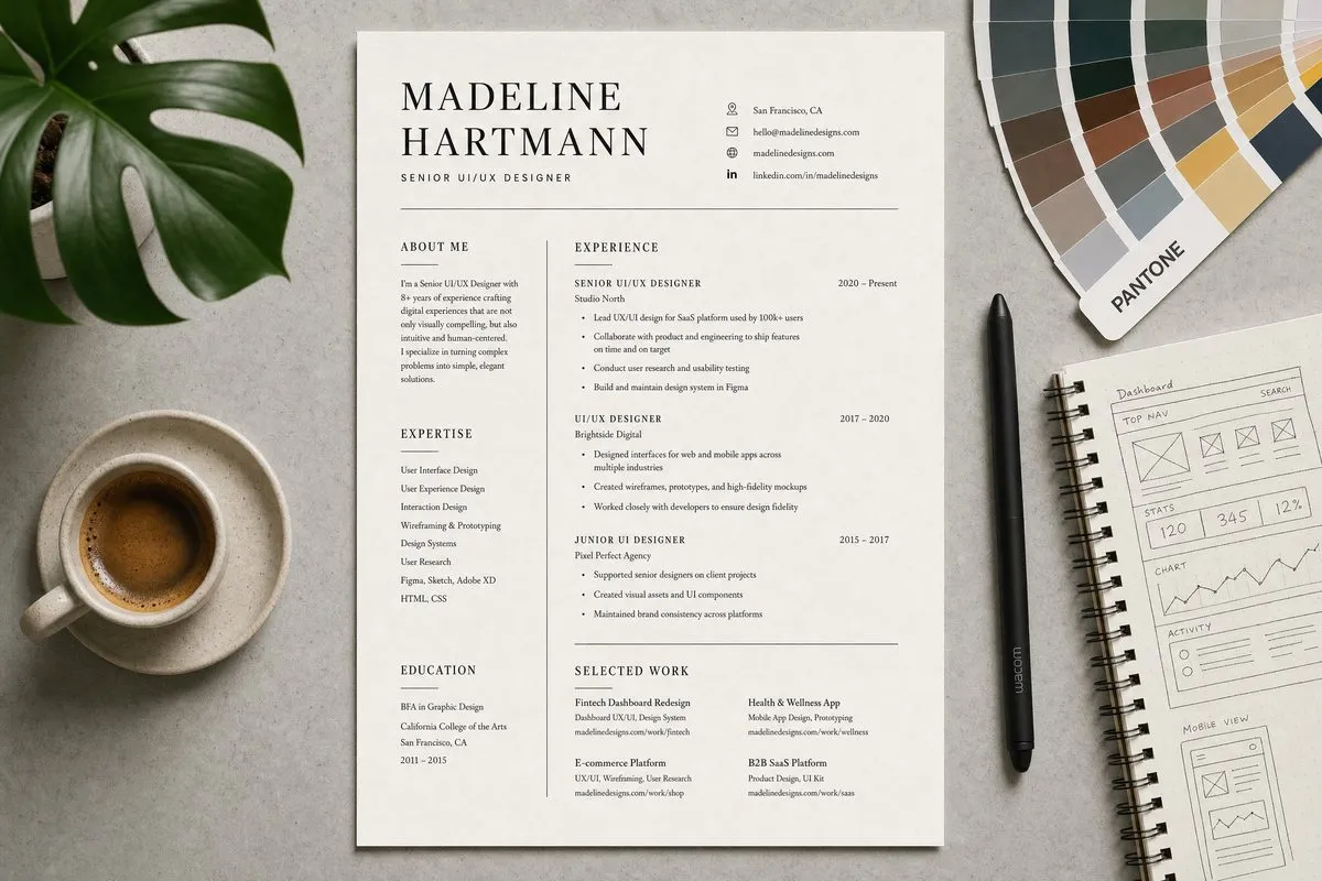 Designer resume templates resume example on a desk