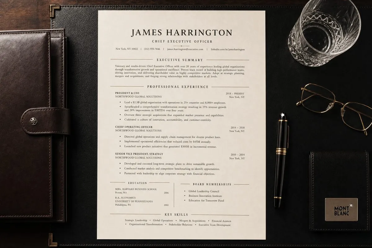 Executive resume templates resume example on a desk