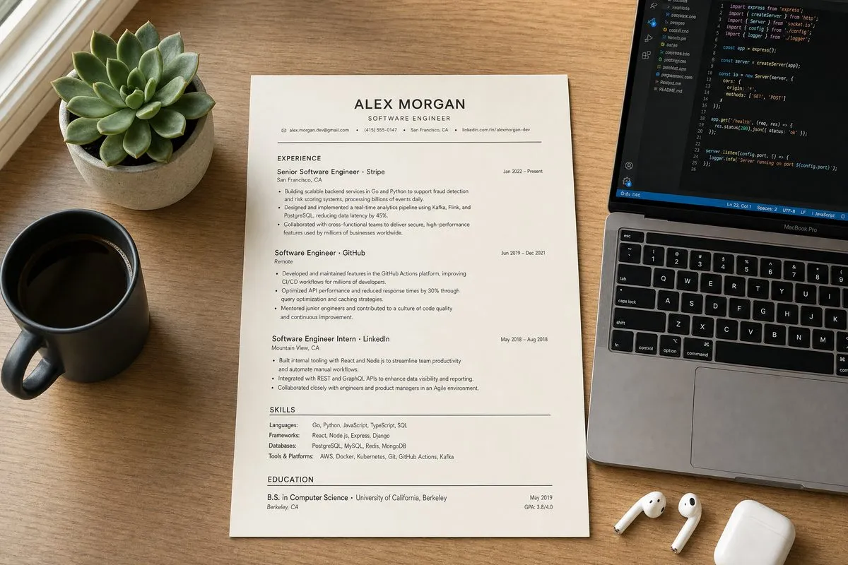 Software engineer resume templates resume example on a desk