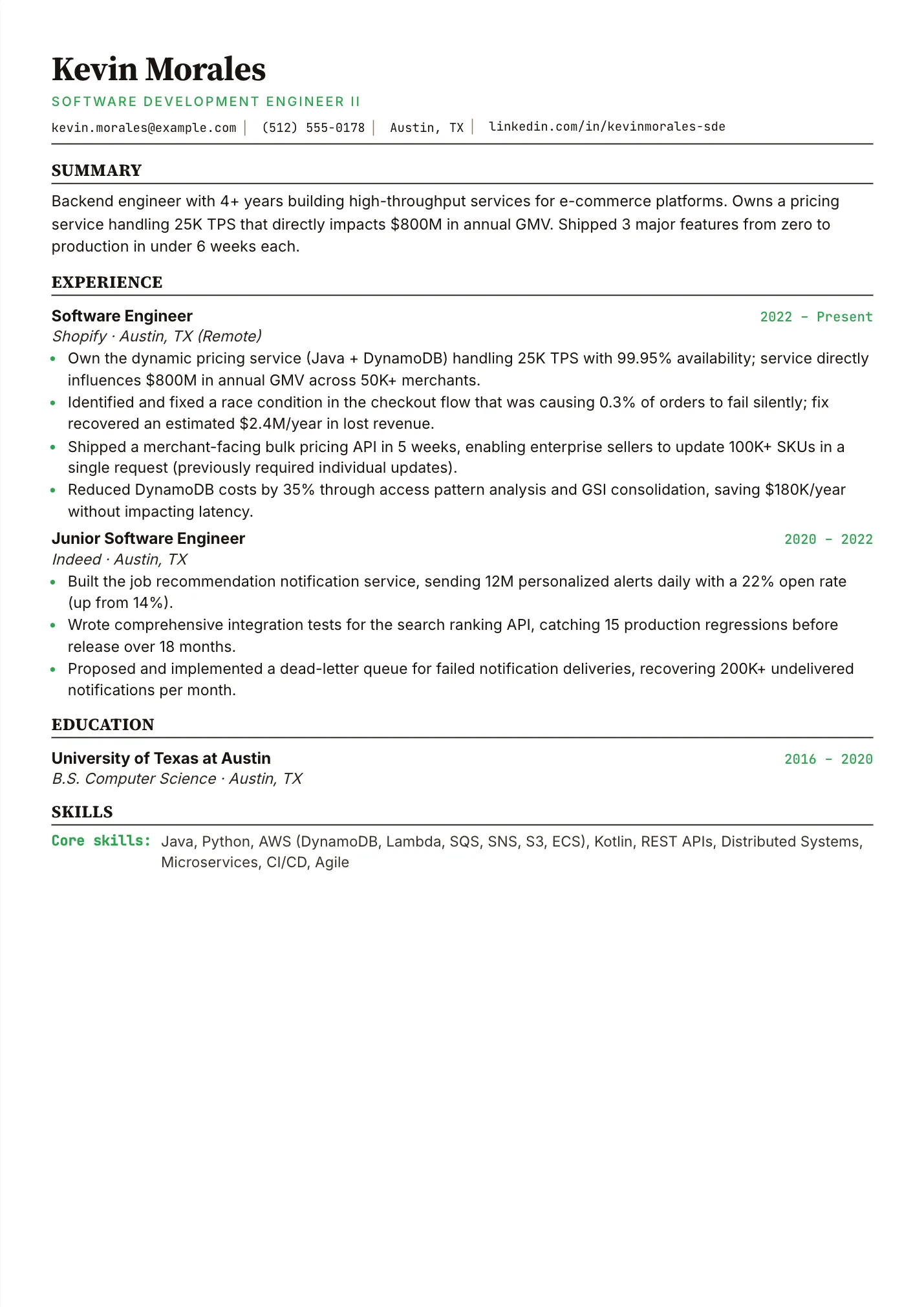 Amazon Engineer resume example as a one-page PDF in the LuckyResume editor